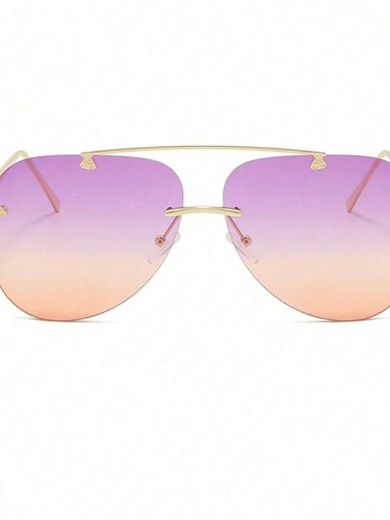 Luxe Gold Tone Frameless Purple Ombre Aviator Sunnies Sunglasses